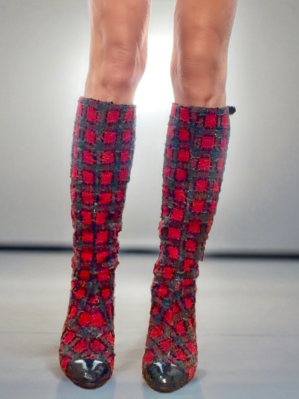 CHANEL Fall07 Karl L. Tweed Cap Toe Buckle Boots, Red/Grey/Blk Plaid, CCs,37,EUC - Picture 2 of 15